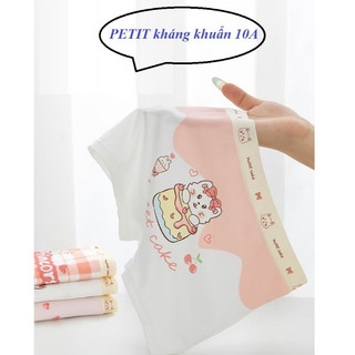 [P07 Thun Petit Mèo sọc cam] Combo 4 quần chip đùi bé gái thun lạnh Petit kháng khuẩn 10A, quần lót bé gái cao cấp