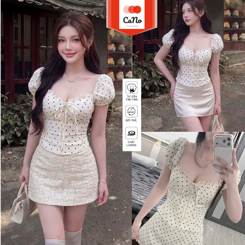 Áo Tay Bồng Phối Ren Chất Liệu Linen Mềm Cổ Phối Ren Có Mút Ngực Cano Clothing