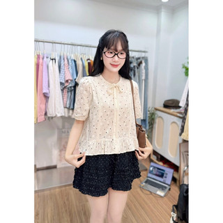 Áo thô boi viền chấm bi cộc mềm mỏng
