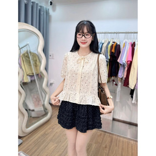 Áo thô boi viền chấm bi cộc mềm mỏng