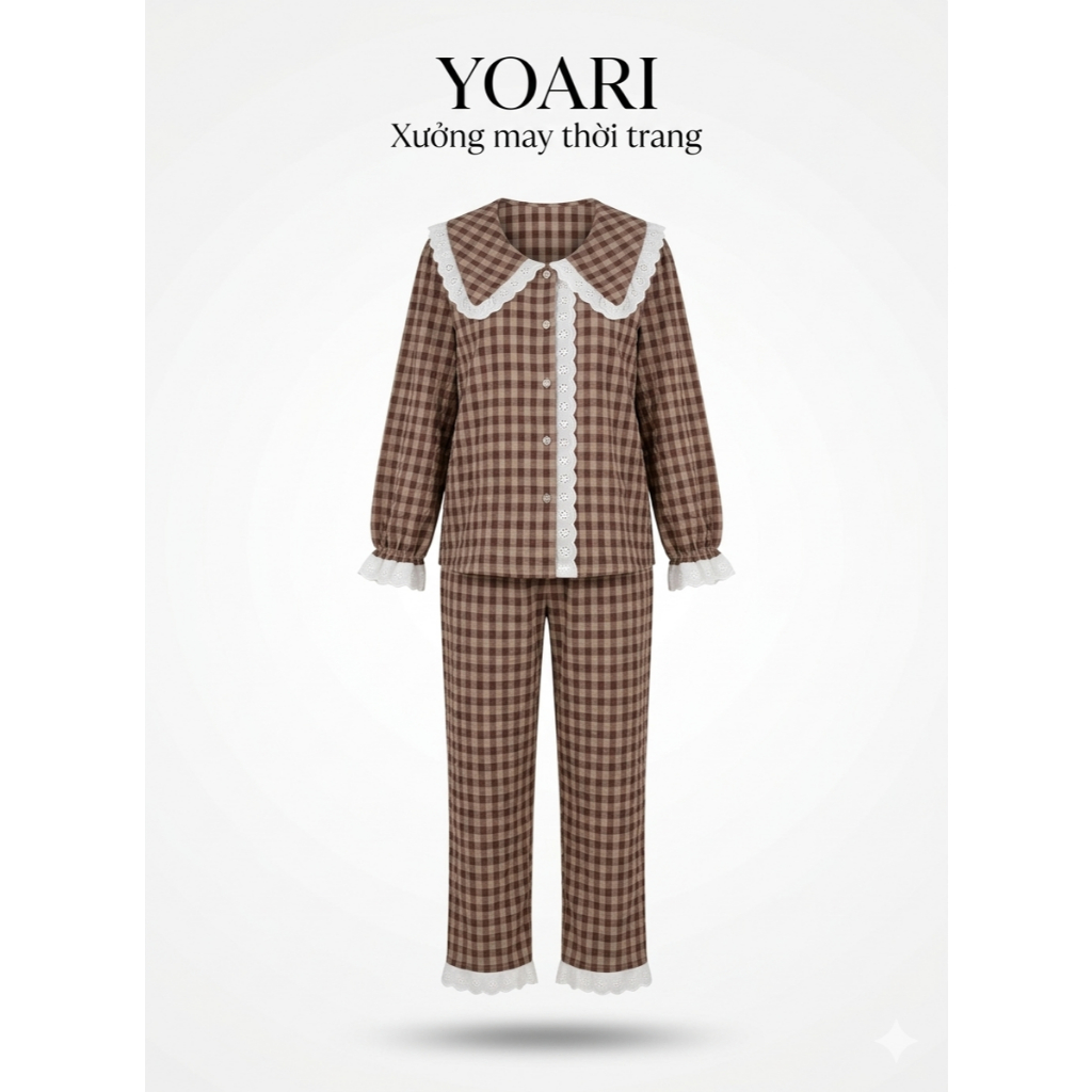Pyjama YAORI dài tay phối viền bèo hot trend size từ 35-65kg