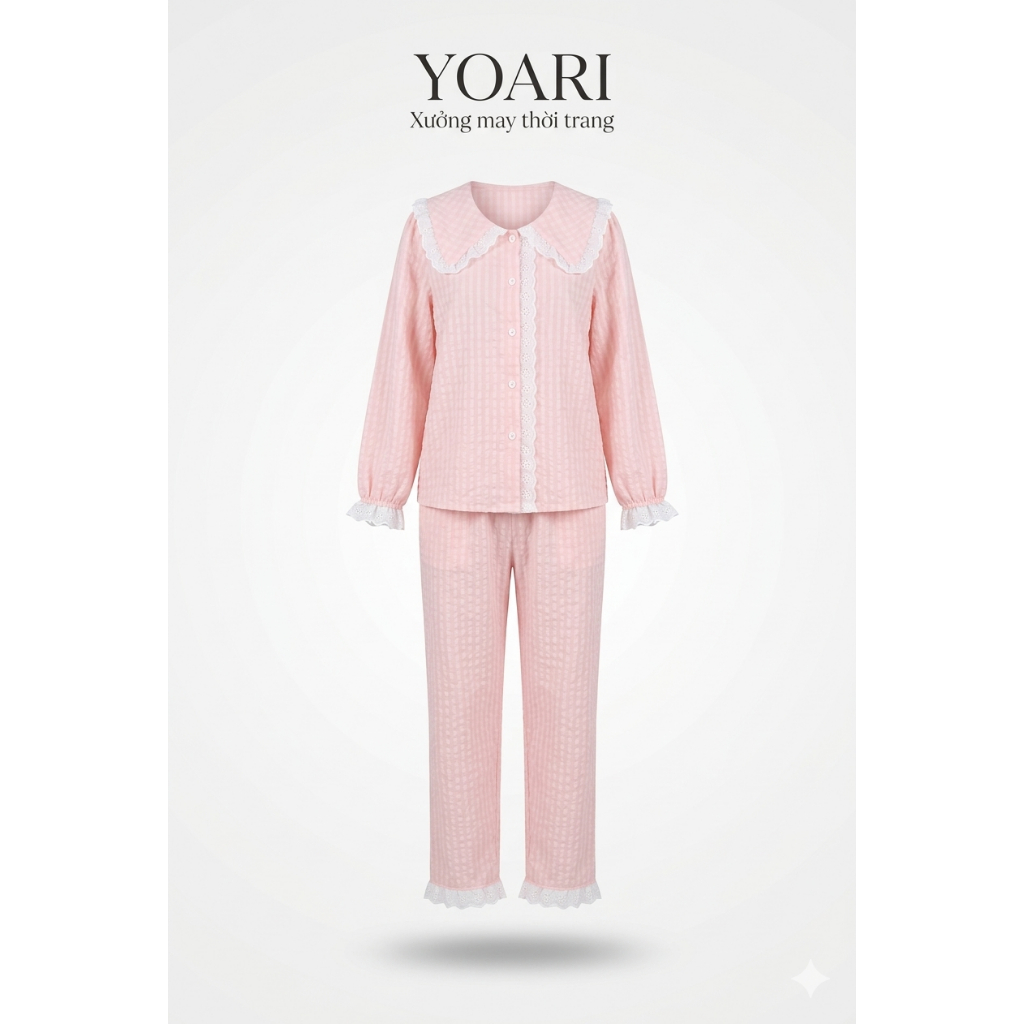 Pyjama YAORI dài tay phối viền bèo hot trend size từ 35-65kg