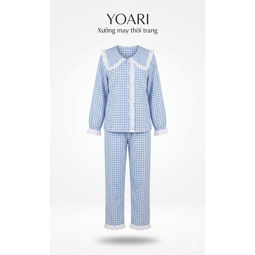 Pyjama YAORI dài tay phối viền bèo hot trend size từ 35-65kg