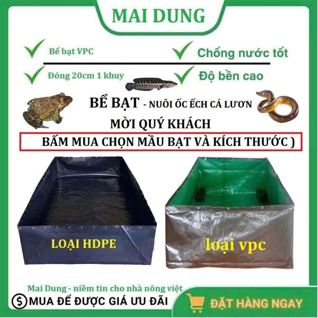 bể bạt HDPE và VPC xanh bộ đội nuôi ốc ếch cá lươn