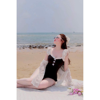 Set Bộ Jumpsuit Bikini Đi Biển Ren Viền Dây Kieutrangne