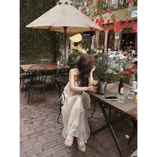 ĐẦM HAI DÂY REN TUA RUA DÁNG MAXI NỮ, VÁY HAI DÂY HỞ LƯNG ĐI BIỂN