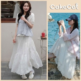 Chân váy Midi  Dáng Dài 2 Lớp Cạp Chun Chất Vải Thô Boi Thêu Hoa Mặc Đi Chơi V002 Cakecat
