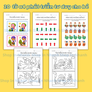20 tờ a4 tìm điểm giống nhau, khác nhau, phát triển tư duy, khéo tay tinh mắt cho bé
