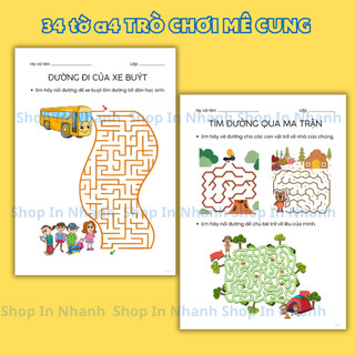 Set 34 tờ a4 trò chơi mê cung cho bé 3-7 tuổi, phát triển tư duy