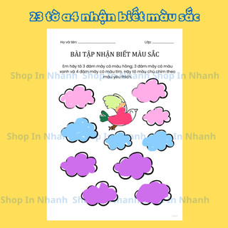 Set 23 tờ a4 cho bé nhận biết màu sắc, phát triển tư duy