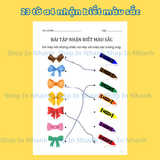 Set 23 tờ a4 cho bé nhận biết màu sắc, phát triển tư duy