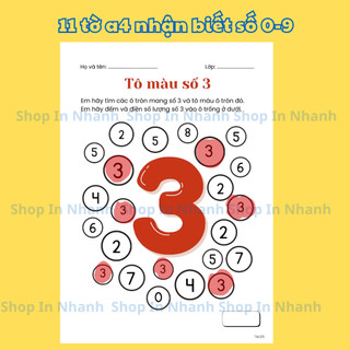 11 tờ A4 giúp bé nhận biết số từ 0-9, phát triển tư duy, ghi nhớ số