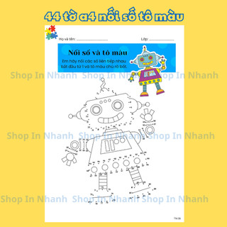 Set 44 tờ a4 nối số tô màu nhiều chủ đề cho bé, vừa học vừa chơi