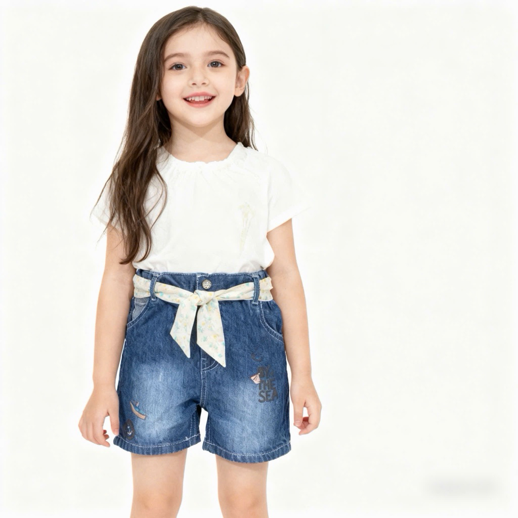 Quần jean bé gái xuất dư C6824 kèm đai, chất mềm co giãn, mặc siêu thoải mái size 18M-5Y (8-16kg)