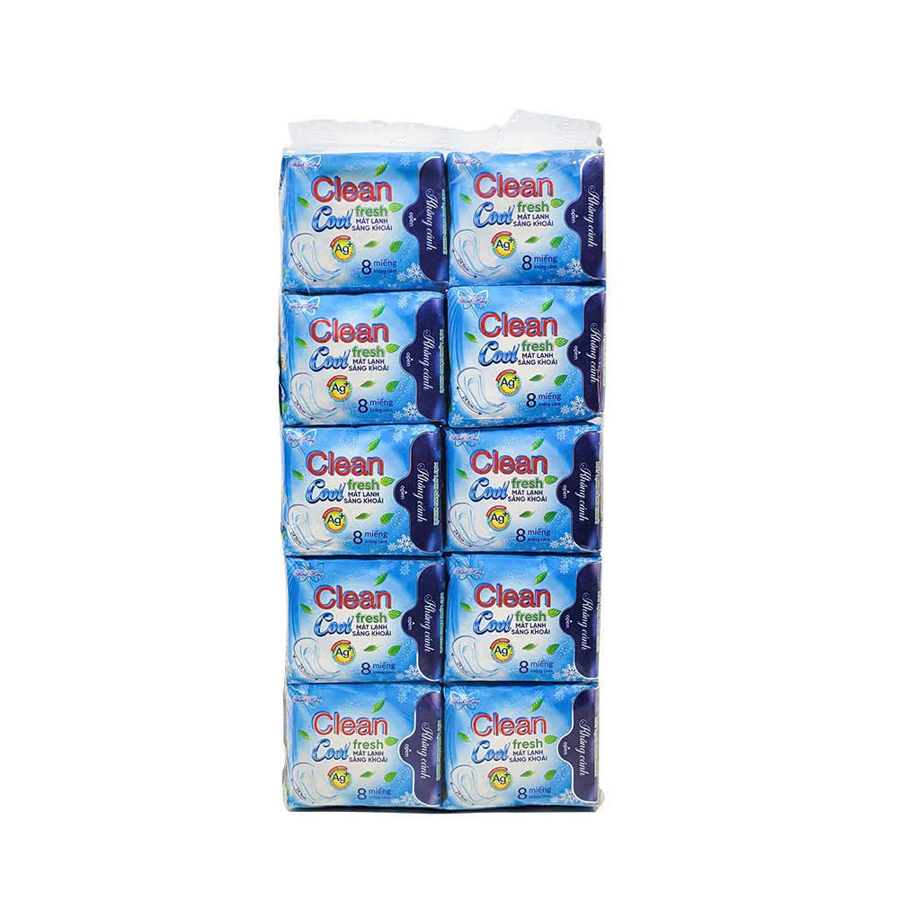 Combo 10 gói Băng vệ sinh Clean cool fresh bạc hà mát lạnh có cánh -24cm
