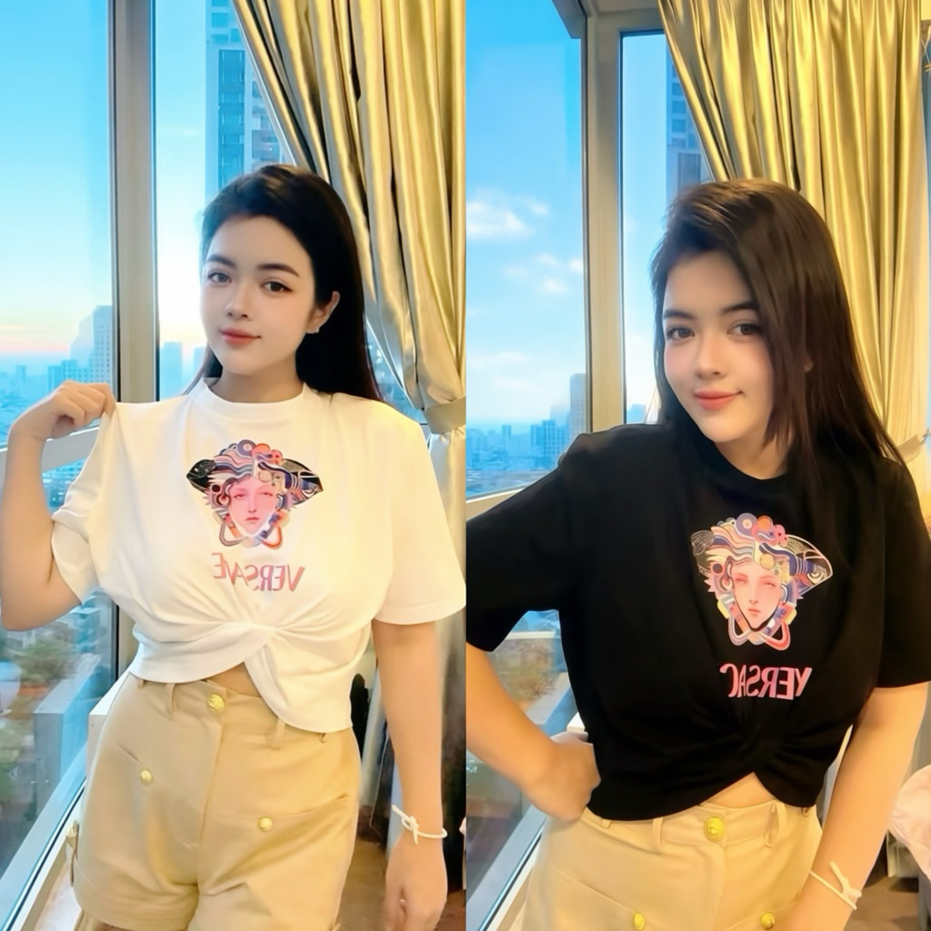 set áo thun croptop Versace và quần leggings cao cấp