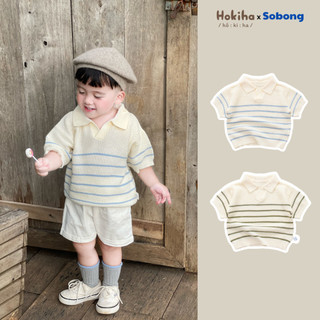 Áo polo len dệt kim cộc tay họa tiết kẻ ngang Hokiha vải len mềm mại, thoáng mát cho bé từ 9-19kg A94