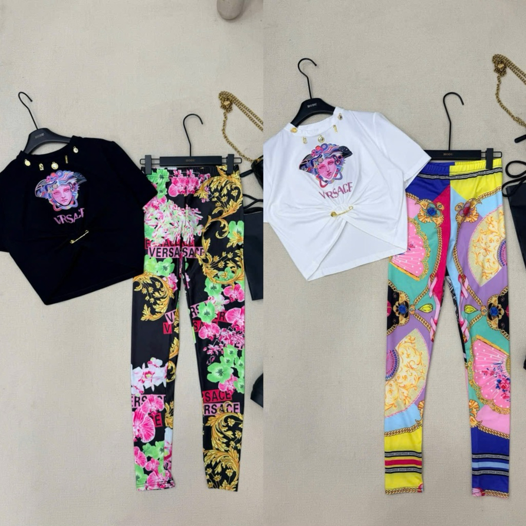 set áo thun croptop Versace và quần leggings cao cấp