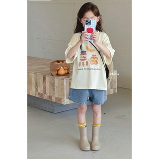 [B&G] Sét bộ Áo thun form rộng in hình đáng yêu kết hợp quần jean ngắn cá tính – mặc đi học, đi chơi