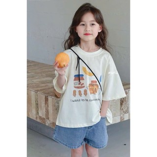 [B&G] Sét bộ Áo thun form rộng in hình đáng yêu kết hợp quần jean ngắn cá tính – mặc đi học, đi chơi