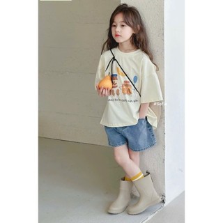 [B&G] Sét bộ Áo thun form rộng in hình đáng yêu kết hợp quần jean ngắn cá tính – mặc đi học, đi chơi
