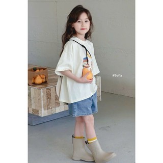 [B&G] Sét bộ Áo thun form rộng in hình đáng yêu kết hợp quần jean ngắn cá tính – mặc đi học, đi chơi