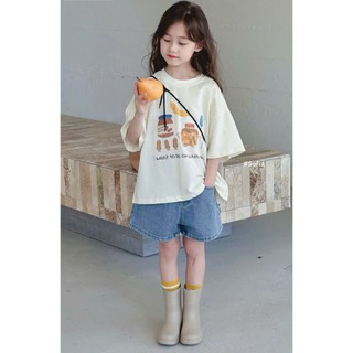[B&G] Sét bộ Áo thun form rộng in hình đáng yêu kết hợp quần jean ngắn cá tính – mặc đi học, đi chơi