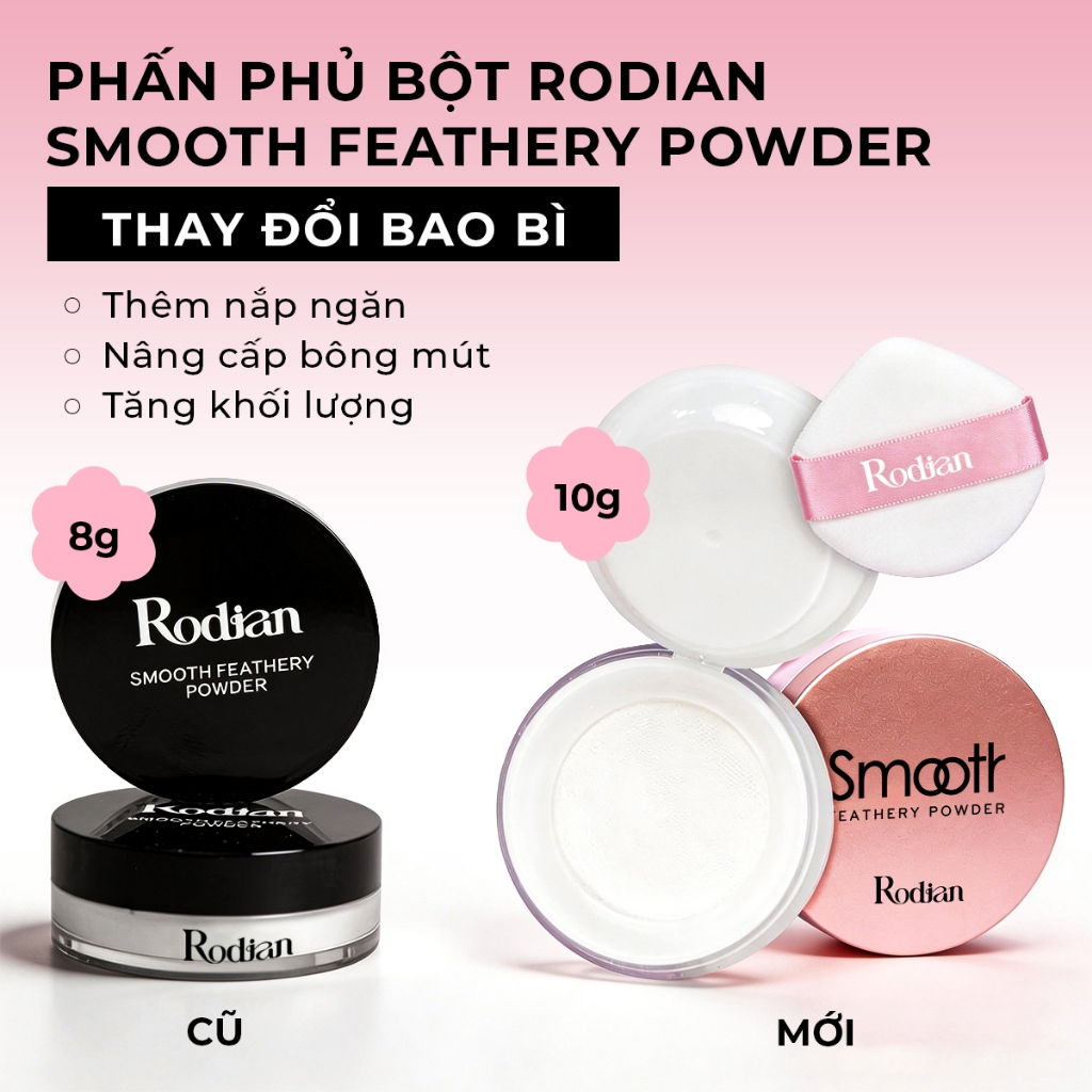 Phấn Phủ Kiềm Dầu Rodian Smooth Feathery Powder Chống Nước Và Che Phủ Bóng Dầu Cho Mặt 10g
