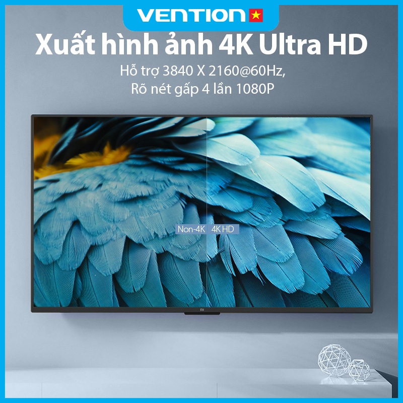 Cáp HDMI 2.0 Vention 4K 60Hz  Siêu Mỏng Cho PC Xbox Màn Hình Chơi Game Đầu Mạ Vàng, Vỏ PVC Bền Chắ