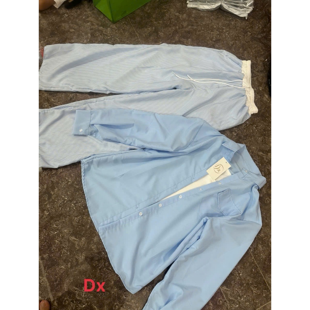 Set bộ nữ áo sơ mi kèm lót quần xốp sọc form rộng thoáng mát mặc đi biển cực xinh