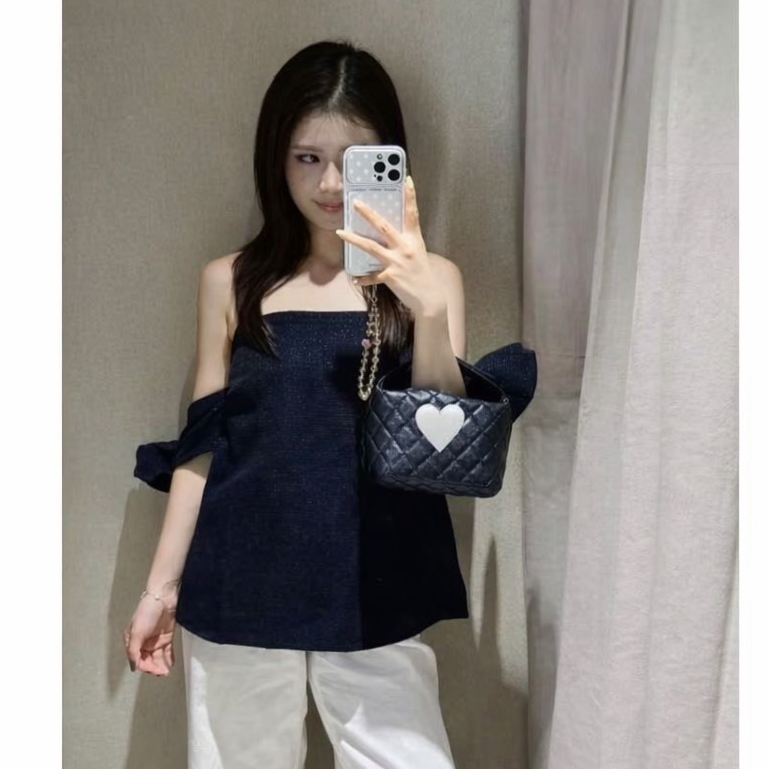 Áo quây dạ tex chun lưng tay đính nơ hai màu siêu xinh LALA A93