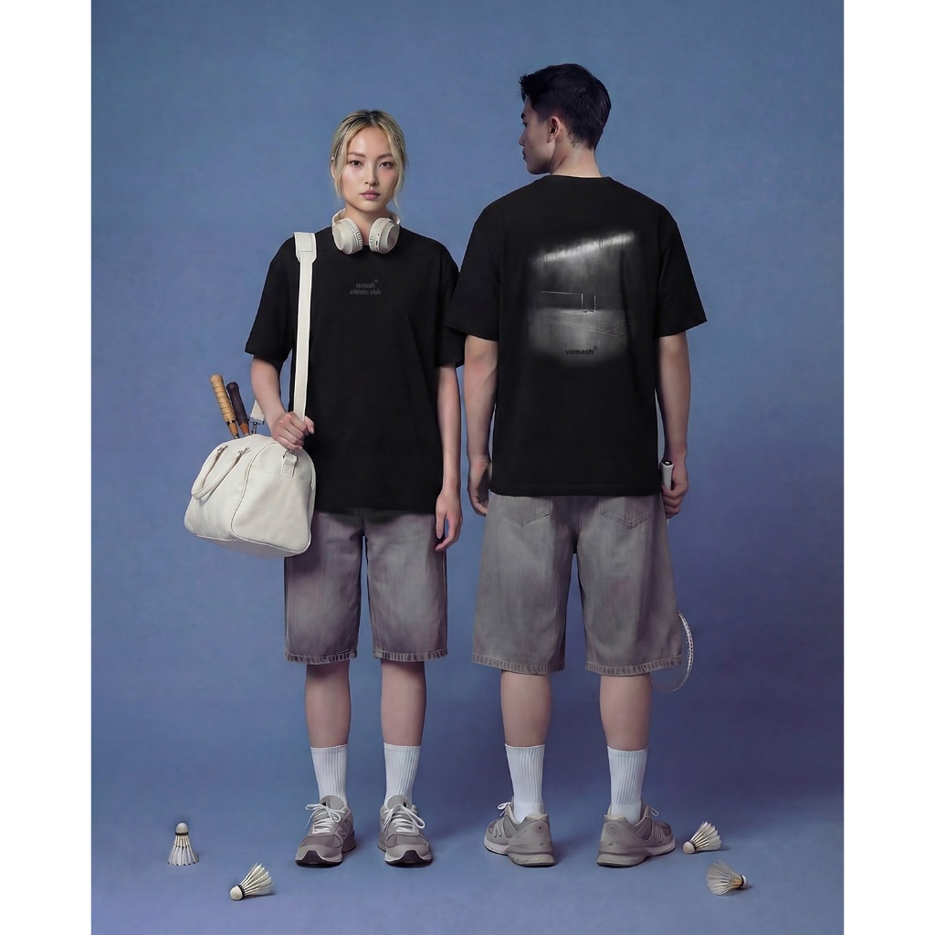 Áo Thun Cầu Lông Unisex Vsmash Sportwear "BLACK & WHITE Court" in Trame– Vải Bông Em Bé Mềm Mịn, Thoáng Mát,Thấm hút