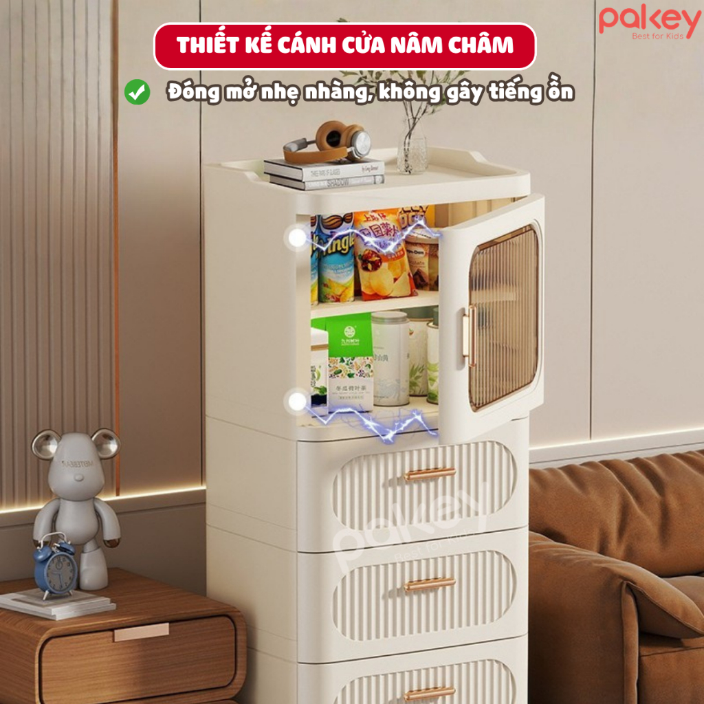 Tủ Nhựa Đựng Đồ Dùng Khô Đa Năng Kính Trong, Tủ Nhựa Gấp Gọn Lắp Đặt Dễ Dàng Có Bánh Xe Di Chuyển Tiện Lợi