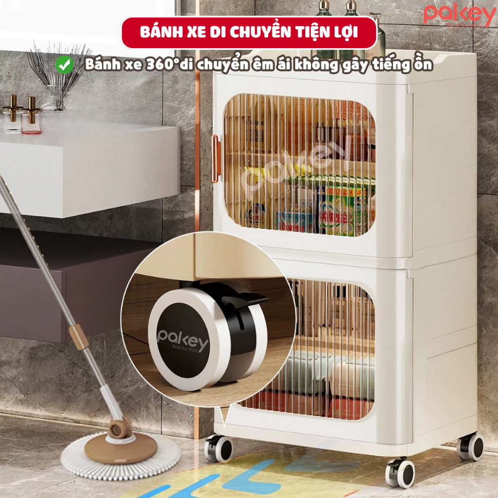 Tủ Nhựa Đựng Đồ Dùng Khô Đa Năng Kính Trong, Tủ Nhựa Gấp Gọn Lắp Đặt Dễ Dàng Có Bánh Xe Di Chuyển Tiện Lợi