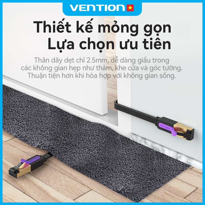 Cáp Mạng Cat7 Vention Cổng Rj45 Dây Dẹt Tốc Độ Cao 10Gbps Băng Thông 600MHz Lõi Đồng Chống Nhiễu
