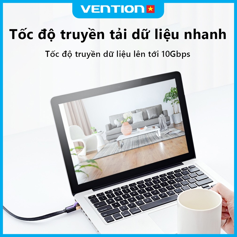 Cáp Mạng Cat7 Vention Cổng Rj45 Dây Dẹt Tốc Độ Cao 10Gbps Băng Thông 600MHz Lõi Đồng Chống Nhiễu