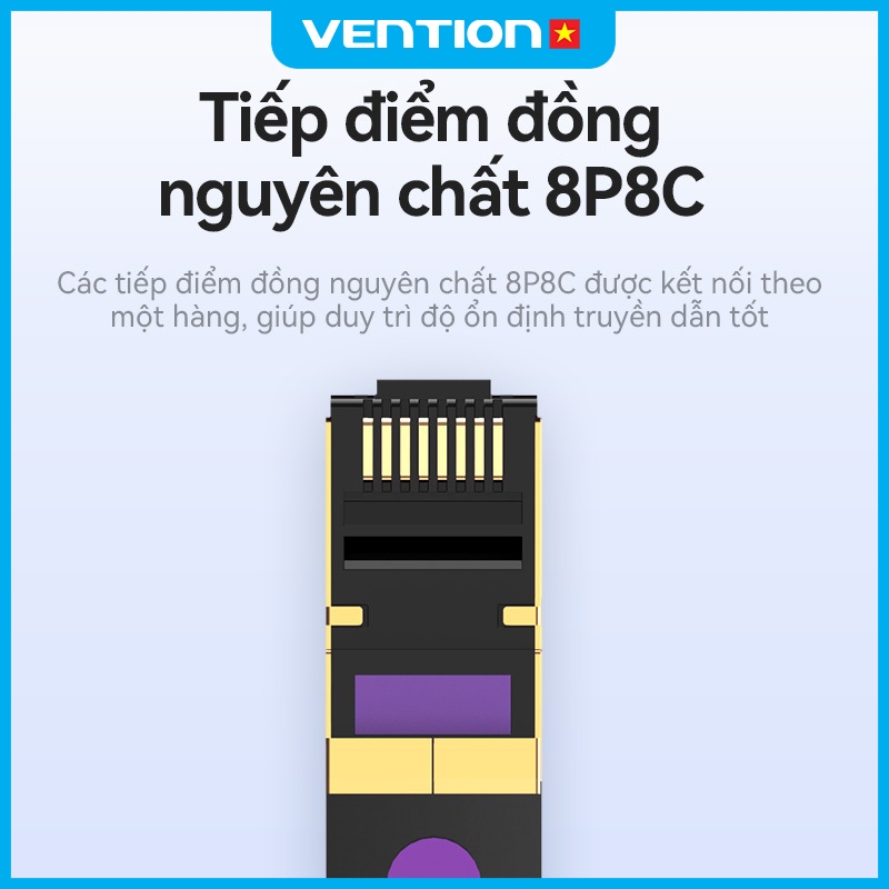 Cáp Mạng Cat7 Vention Cổng Rj45 Dây Dẹt Tốc Độ Cao 10Gbps Băng Thông 600MHz Lõi Đồng Chống Nhiễu