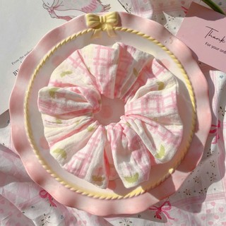 [Handmade] Scrunchies cột tóc vải họa tiết chú gấu nâu và phô mai dễ thương dành cho bạn nữ