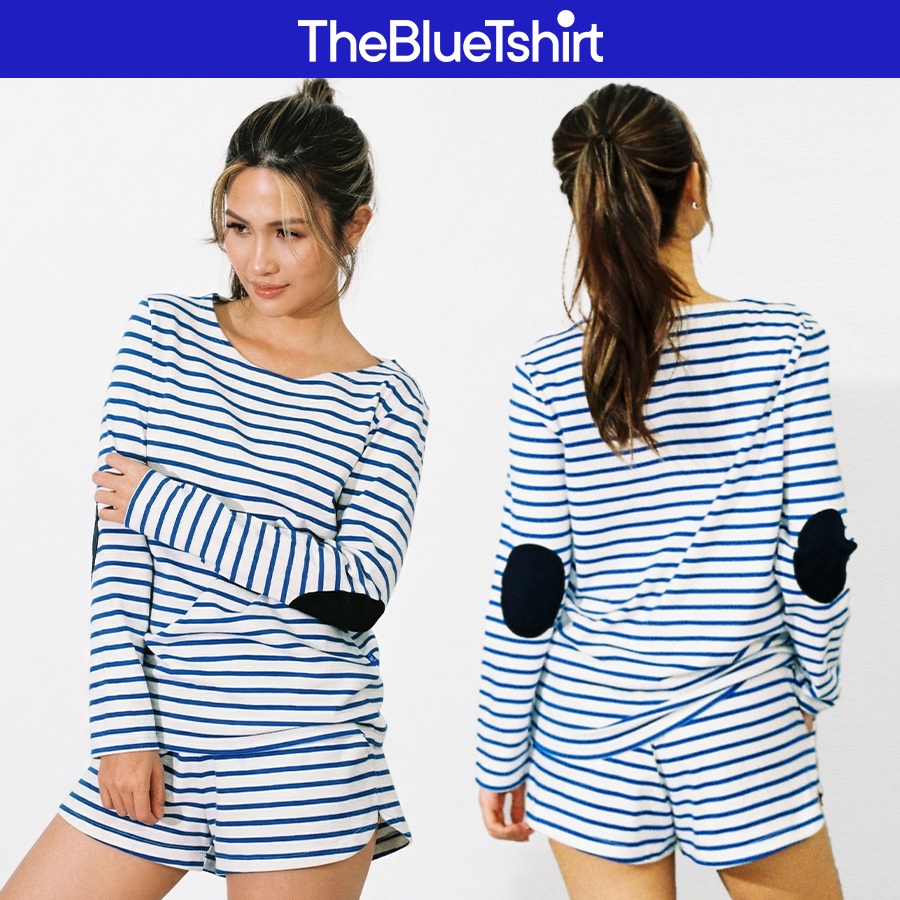 TheBlueTshirt - Áo thun sọc tay dài có patch tay trang trí cotton cho nữ - Patch T Long Sleeve Signature Stripe