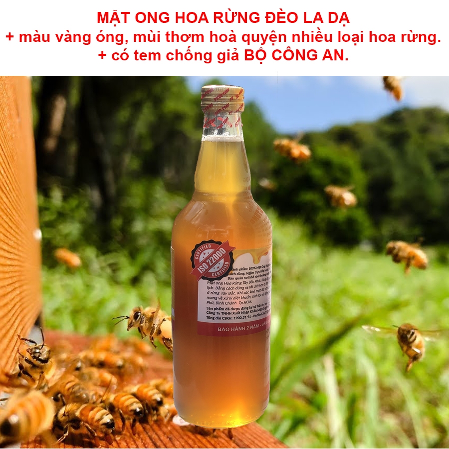 Mật Ong Hoa Rừng Phúc Tùng, Chai Thủy Tinh 500ML, màu vàng óng mùi vị thơm ngon hoà quyện của nhiều loại hoa rừng.