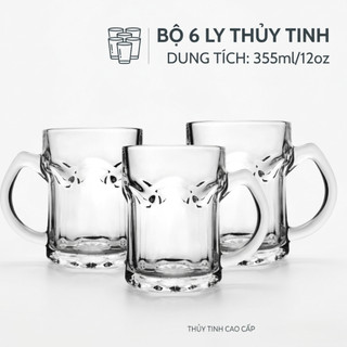 Bộ 6 Ly Cốc Thủy Tinh  Uống Bia Có Quai 355ML PCD1004 - Hùng Home