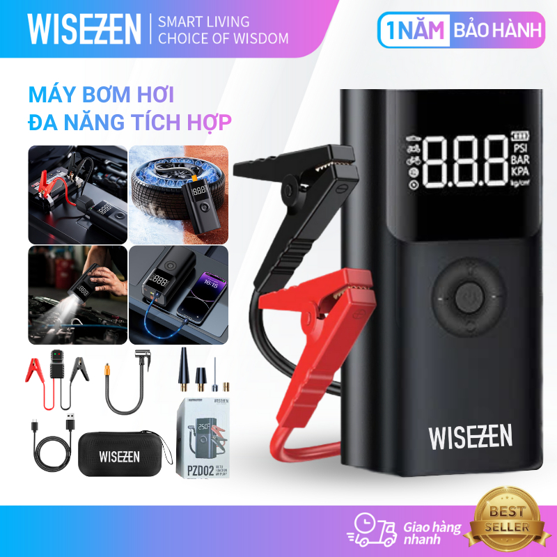 Bơm lốp kiêm kích bình ô tô Wisezen 4 trong 1