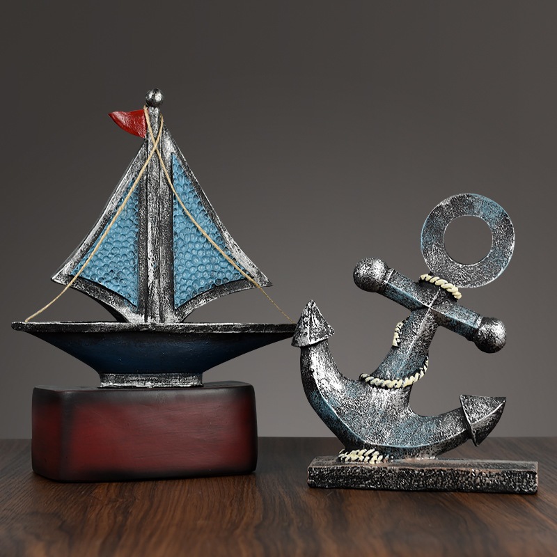 Mô hình thuyền, bánh lái tàu, mũi neo vintage decor nhà cửa