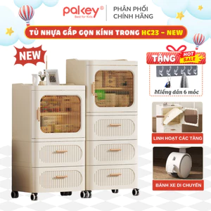 Tủ Nhựa Đựng Đồ Dùng Khô Đa Năng Kính Trong, Tủ Nhựa Gấp Gọn Lắp Đặt Dễ Dàng Có Bánh Xe Di Chuyển Tiện Lợi