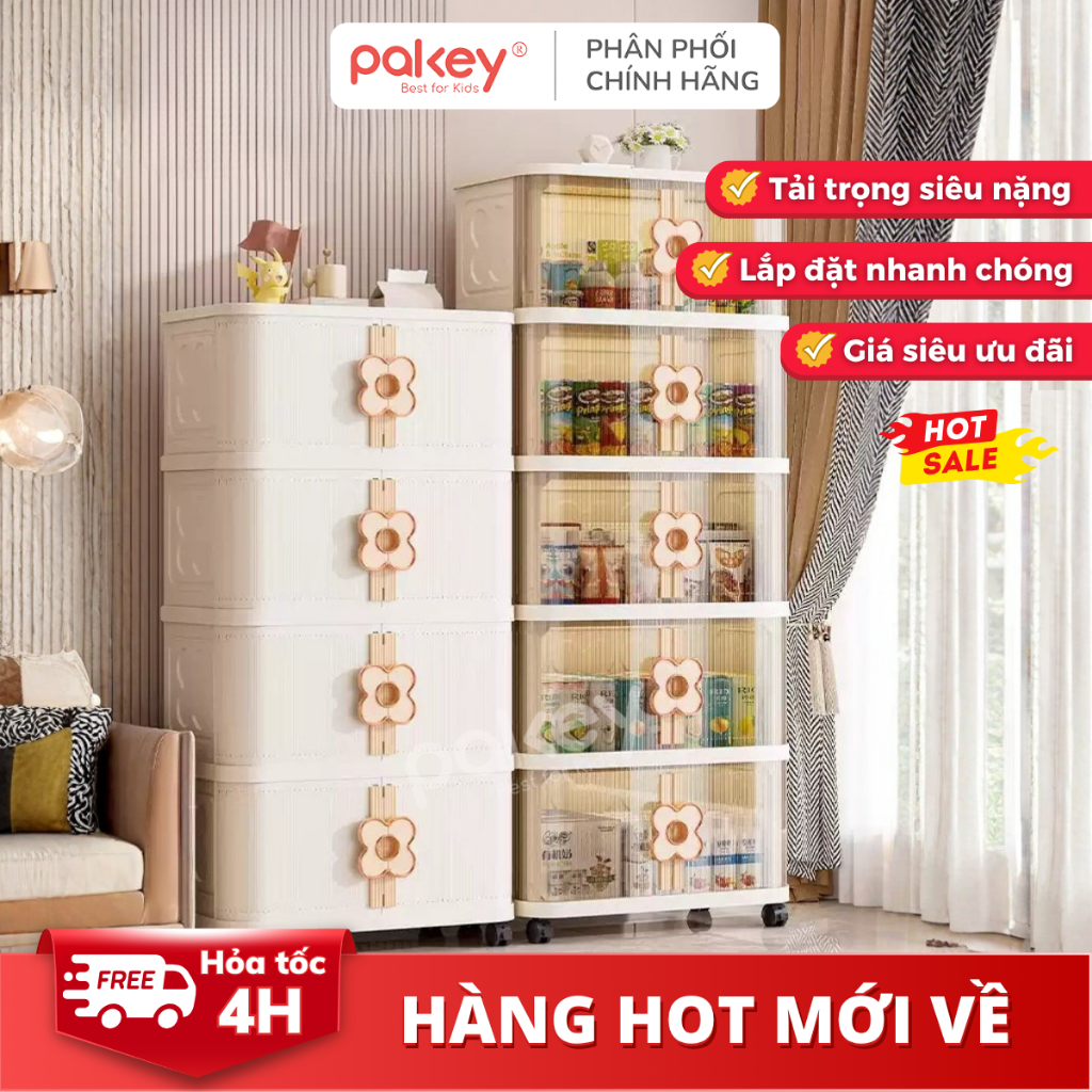 [HỎA TỐC] Tủ Nhựa Cửa Xếp Trắng Kem Tinh Giản, Tủ Nhựa Tủ Quần Áo Hộp Đựng Đồ Dùng Tiện Lợi Trong Nhà Bếp