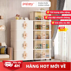 Tủ Nhựa Cửa Xếp Trắng Kem Tinh Giản, Tủ Nhựa Tủ Quần Áo Hộp Đựng Đồ Dùng Tiện Lợi Trong Nhà Bếp