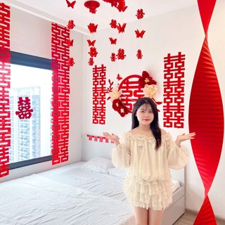 Set Trang Trí Phòng Cưới Bằng Vải Dạ Và Hoa Giấy Cát Tường Song Hỷ Lâm Môn Đủ Đồ Dễ Trang Trí Tặng Keo Dán Chống Bong