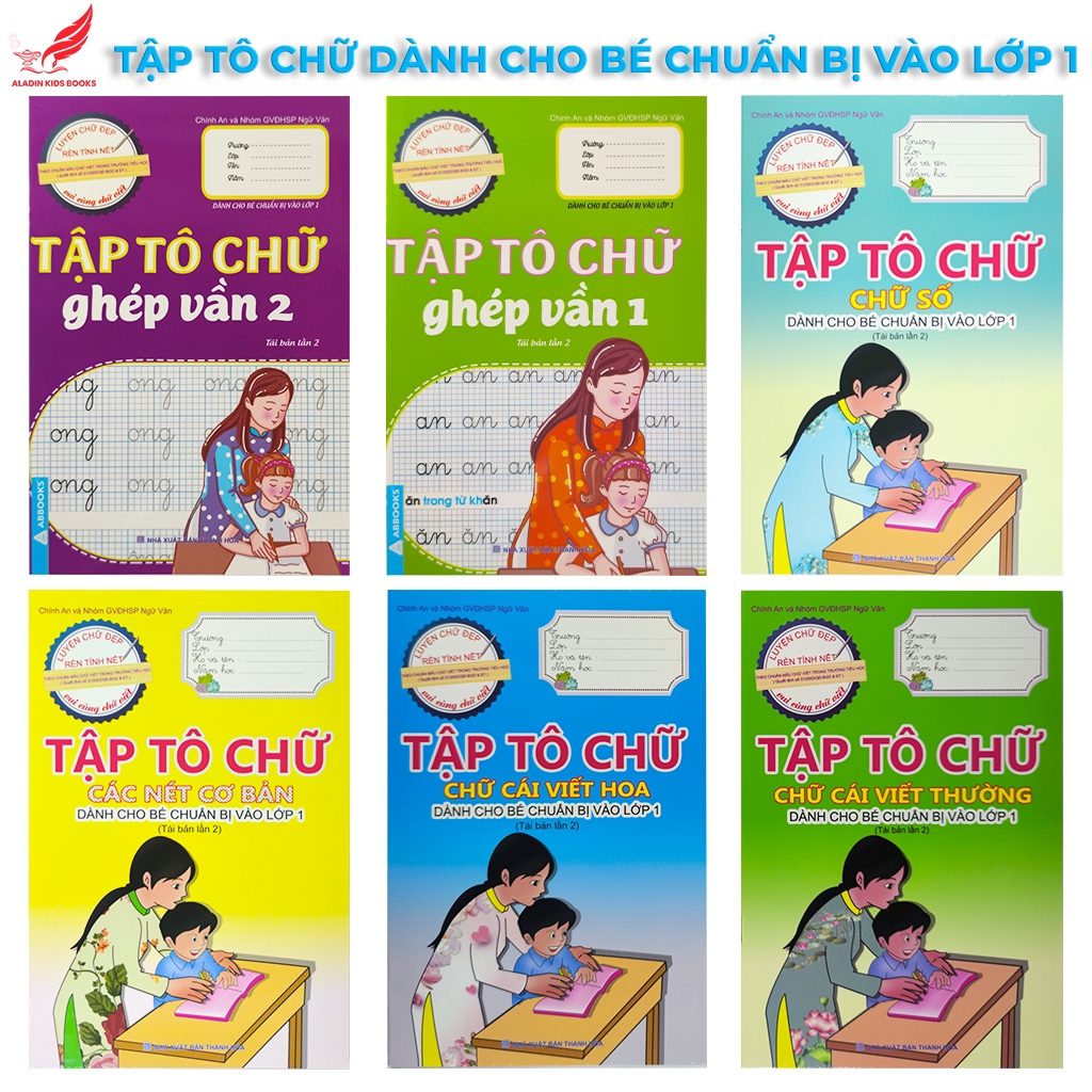 Sách Bộ 6 Quyển Tập Tô Chữ Chuẩn Bộ GD Luyện Viết Cho Bé Chuẩn Bị Vào Lớp 1 Chữ Số Ghép Vần Viết Hoa