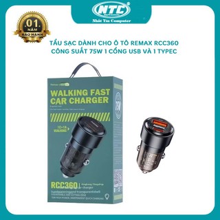 Tẩu sạc dành cho ô tô Remax RCC360 công suất 75W 1 cổng usb & 1 typec - vỏ trong suốt cyberpunk