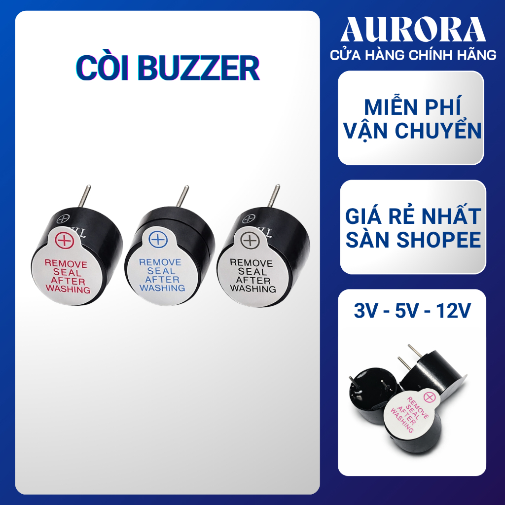 Còi Buzzer 3V/5V/12V 12x9.5mm -  Còi Chip, Còi Báo Mạch Điện Tử